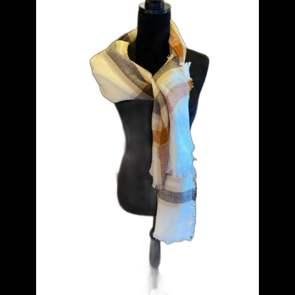 Scarf or Shawl Cream Tan & Black Neutral Colors Versatile Really Soft - Picture 2 of 6